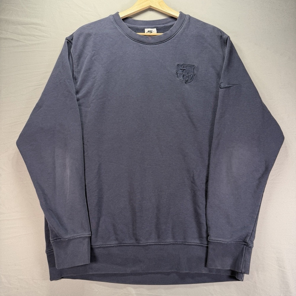 Nine FC Barcelona Sweatshirt Mens Large Blue Crewneck Fleece Soccer Crest - Picture 2 of 10